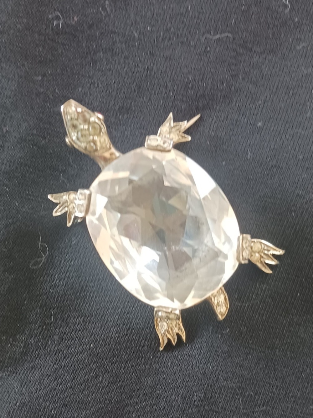 Nettie Rosenstein Signed Sterling Silver Vintage Turtle Brooch w/ Rhinestones
